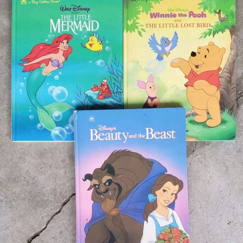 Lot of 3cDisney Big Golden Books Little,  Beauty and the Beast,  Winnie-the-Pooh